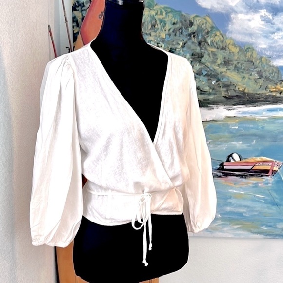 NWT,Young,Fab&Broke, Port Top, Wrap-Around in White, Tie in Front or Back, S - Picture 12 of 15